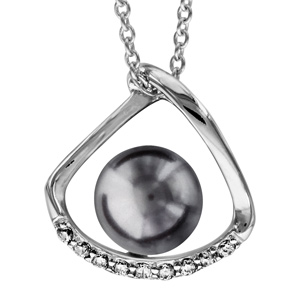 Collier en argent rhodié chaîne avec pendentif forme arrondie ouverte avec perle grise de synthèse 4