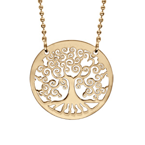 Collier en argent et dorure jaune maille boules avec pendentif arbre de vie 42+3cm