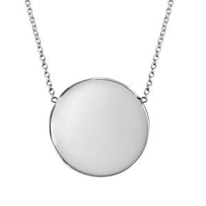 Collier en argent rhodié chaîne avec pendentif plaque ronde à graver de 14mm – longueur 41cm + 3cm de rallonge