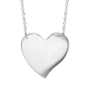 Collier en argent chaîne avec pendentif plaque en forme de coeur à graver – longueur 43cm