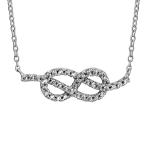 Collier en argent rhodié chaîne avec pendentif noeud marin en oxydes blancs sertis – longueur 40cm + 4cm de rallonge