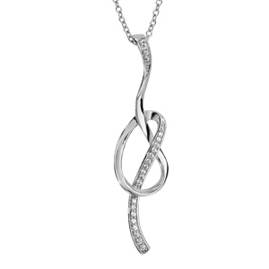 Collier en argent rhodié chaîne avec pendentif brin faisant un noeud avec parties ornées d'oxydes bl
