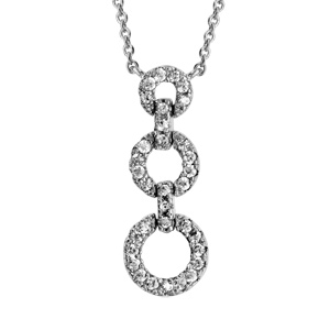 Collier en argent rhodié chaîne avec pendentif 3 anneaux de taille différente ornés d'oxydes blancs 