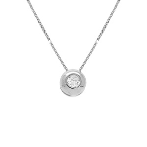 Collier en argent rhodié chaîne avec pendentif oxyde blanc serti clos - longueur 41,5cm
