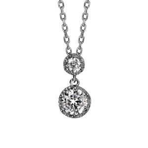 Collier en argent rhodié chaîne avec pendentif 1 oxyde rond blanc serti avec 1 autre oxyde rond blan