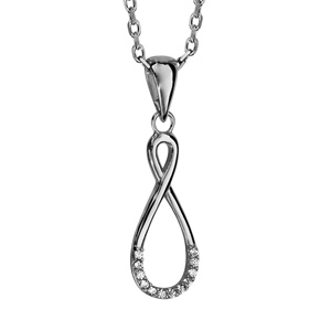 Collier en argent rhodié chaîne avec pendentif infini avec 1 partie ornée d’oxydes blancs sertis – longueur 42cm + 4cm de rallonge