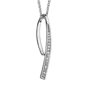 Collier en argent rhodié chaîne avec pendentif brin faisant 1 demi boucle avec oxydes blancs sertis 