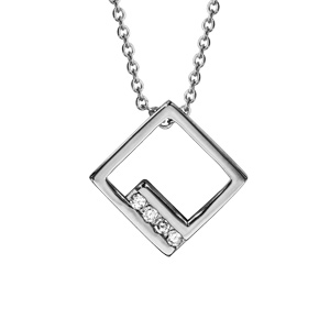 Collier en argent rhodié chaîne avec pendentif carré ajouré et oxydes blancs sertis - longueur 40cm 