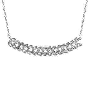 Collier en argent rhodié chaîne avec pendentif rangée de feuilles ornées d’oxydes blancs sertis – longueur 40cm + 4cm de rallonge