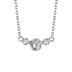 Collier en argent rhodié chaîne avec pendentif 3 oxydes blancs sertis clos, 2 petits et 1 gros au mi