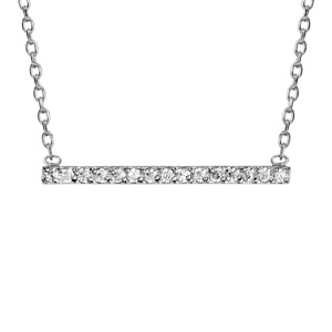 Collier en argent rhodié chaîne avec pendentif rail d'oxydes blanc sertis - longueur 39cm + 3cm de r