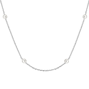 Collier en argent rhodié chaîne avec perles blanches d'eau douce 40cm + 5cm