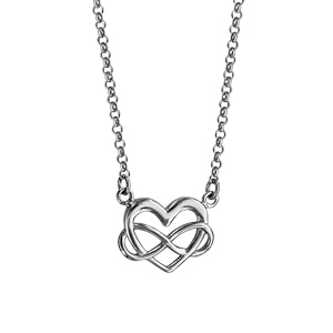 Collier en argent rhodié chaîne avec pendentif 1 coeur et 1 symbole infini entremêlés – longueur 40cm + 5cm de rallonge