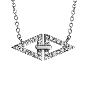 Collier en argent rhodié chaîne avec pendentif 2 triangles ornés d’oxydes blancs sertis et reliés par une barrette lisse – longueur 40cm + 4cm de rallonge