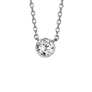 Collier en argent rhodié chaîne avec pendentif oxyde blanc de 5mm serti clos - longueur 38cm + 4cm d