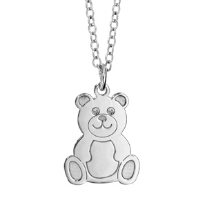 Collier en argent rhodié chaîne avec pendentif ourson – longueur 35cm + 5cm de rallonge