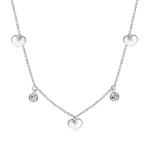 Collier en argent rhodié pampille 3 coeurs et 2 oxydes blancs sertis clos 42cm + 3cm