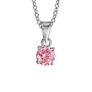 Collier en argent rhodié chaîne avec pendentif oxyde rond rose de 4mm serti griffes – longueur 40cm + 4cm de rallonge