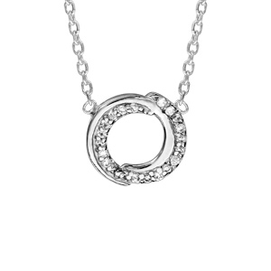 Collier en argent rhodié chaîne avec pendentif cercle en 2 brins enroulés dont 1 lisse et l'autre or