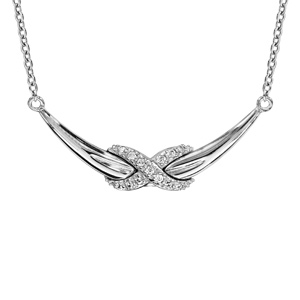 Collier en argent rhodié chaîne avec pendentif noeud orné d'oxydes blancs sertis emmaillé sur 1 brin