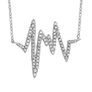 Collier en argent rhodié chaîne avec pendentif zig-zag orné d'oxydes blancs sertis - longueur 42cm +