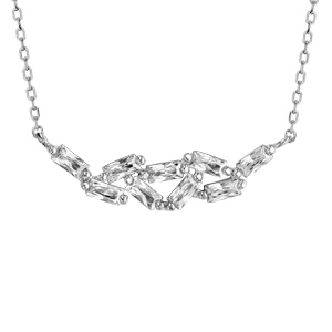 Collier en argent rhodié chaîne avec au milieu oxydes blancs rectangulaires disposés emmêlés - longu