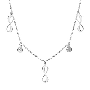 Collier en argent rhodié pampille 3 infinis et 2 oxydes blancs sertis clos 42cm + 3cm