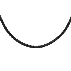 Collier en argent rhodié cordon en cuir tressé noir – longueur 55cm + 5cm de rallonge