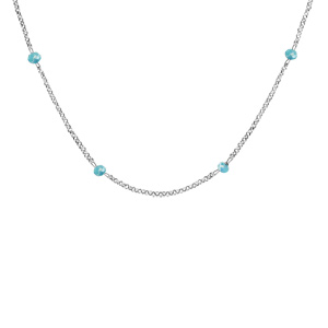 Collier en argent rhodié boules perles de verre facettées bleu clair 70+10cm