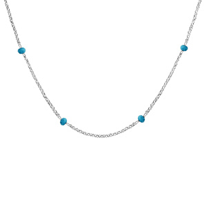 Collier en argent rhodié boules perles de verre facettées turquoises 70+10cm