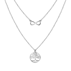 Collier en argent rhodié double chaîne infini et arbre de vie 41cm + 3cm