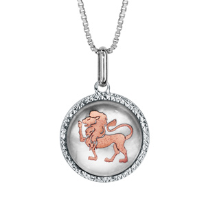 Collier en argent rhodié pendentif rond nacre blanche véritable zodiaque lion dorure rose 42cm + 3cm