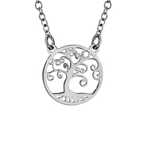 Collier en argent rhodié chaîne avec arbre de vie ajouré 40cm + 5cm