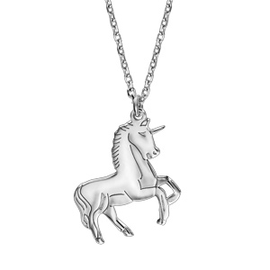 Collier en argent rhodié chaîne avec pendentif licorne 42+3cm