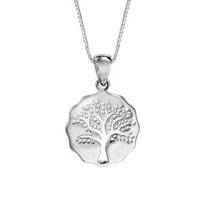 Collier en argent rhodié chaîne avec pendentif galet découpé arbre de vie ajouré 42cm + 3cm