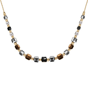 Collier en argent et dorure jaune avec cubes en verre transparent et couleur métallique 42+5cm