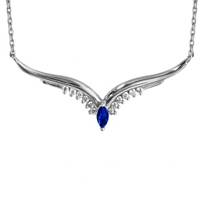 Collier argent rhodié volute pierre bleu foncé et oxydes blancs sertis - longueur 40+5cm