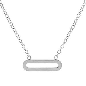 Collier en argent rhodié chaîne avec pendentif rectangulaire arrondi et lisse 38,5+5cm
