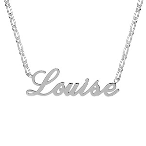 Collier en argent chaîne maille 1+1 avec découpe anglaise 1 prénom – longueur 40cm + 3cm de rallonge