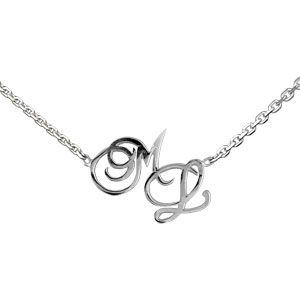 Collier en argent chaîne maille forçat avec découpe anglaise 2 initiales stylisées – longueur 40cm