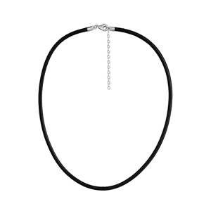 Cordon en cuir noir et fermoir en argent rhodié – largeur 3mm et longueur 50cm + 5cm de rallonge