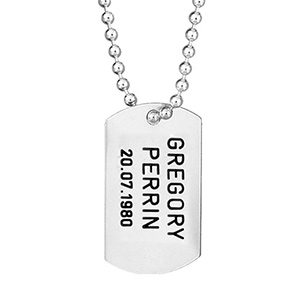 Plaque militaire argent pans arrondis avec chaîne boule
