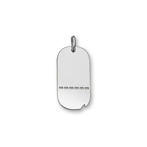 Pendentif en argent plaque G.I. arrondie trouée avec encoche moyen modèle 31mm X 16mm – plaque fine