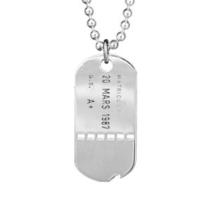 Collier en argent Plaque militaire en argent trouée avec chaîne boule