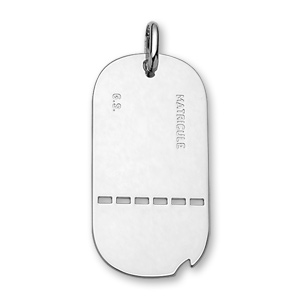 Pendentif en argent plaque G.I. arrondie trouée avec encoche et gravée matricule et G.S. (groupe san