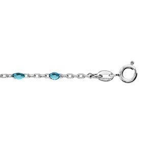 Chaîne de cheville en argent rhodié avec perles bleu transparent 23+3cm