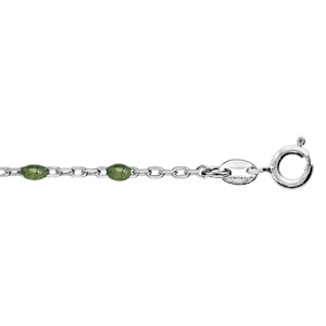 Chaîne de cheville en argent rhodié perles couleur verte 23+3cm