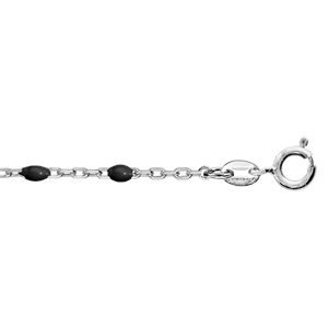 Chaîne de cheville en argent rhodié perles couleur noire 23+3cm