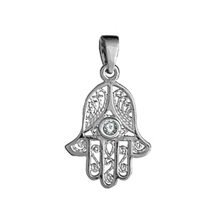 Pendentif en argent main de Fatma ouvragée et ornée d’1 oxyde blanc