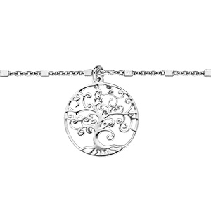 Chaîne de cheville en argent rhodié avec pampille arbre de vie 23+3cm